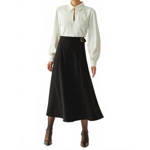 NEW EXQUISE sol flared midi skirt in black